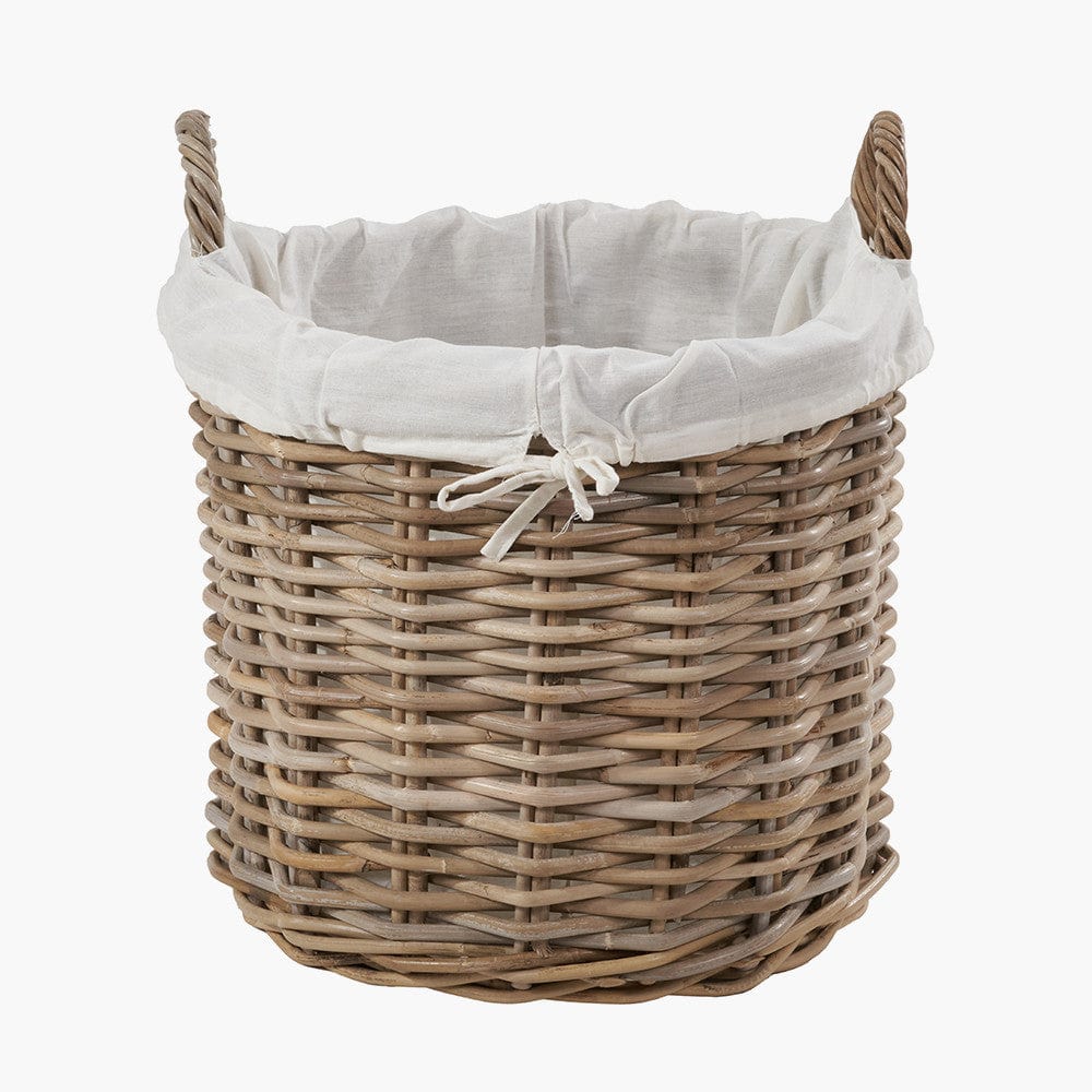 Pacific Lifestyle Accessories Tobs S/2 Grey Kubu Rattan Lined Round Log Baskets House of Isabella UK