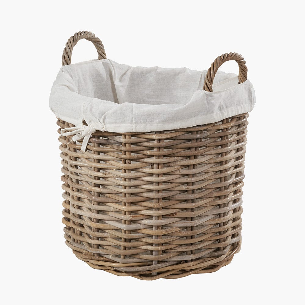 Pacific Lifestyle Accessories Tobs S/2 Grey Kubu Rattan Lined Round Log Baskets House of Isabella UK
