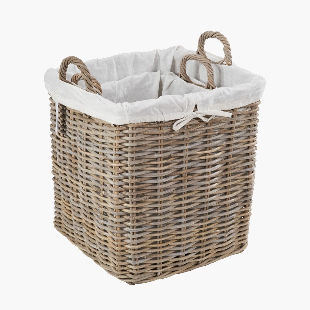 Tobs S/2 Grey Kubu Rattan Lined Square Log Baskets.