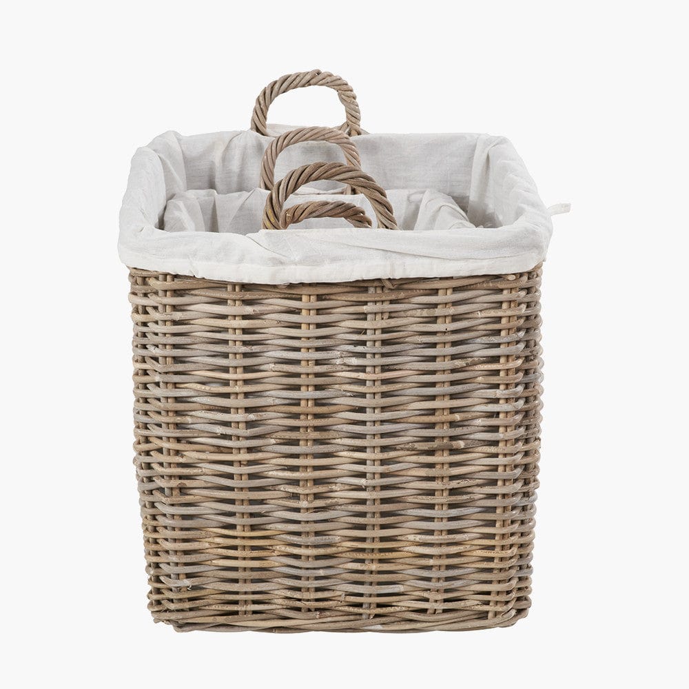 Tobs S/2 Grey Kubu Rattan Lined Square Log Baskets.