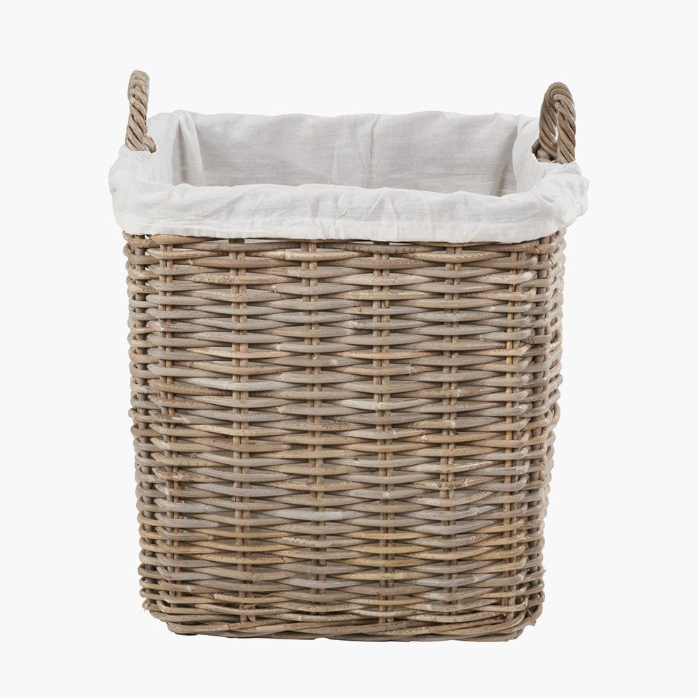 Tobs S/2 Grey Kubu Rattan Lined Square Log Baskets.