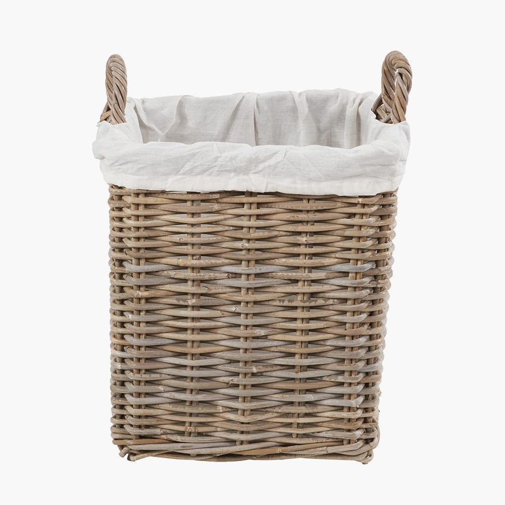 Tobs S/2 Grey Kubu Rattan Lined Square Log Baskets.