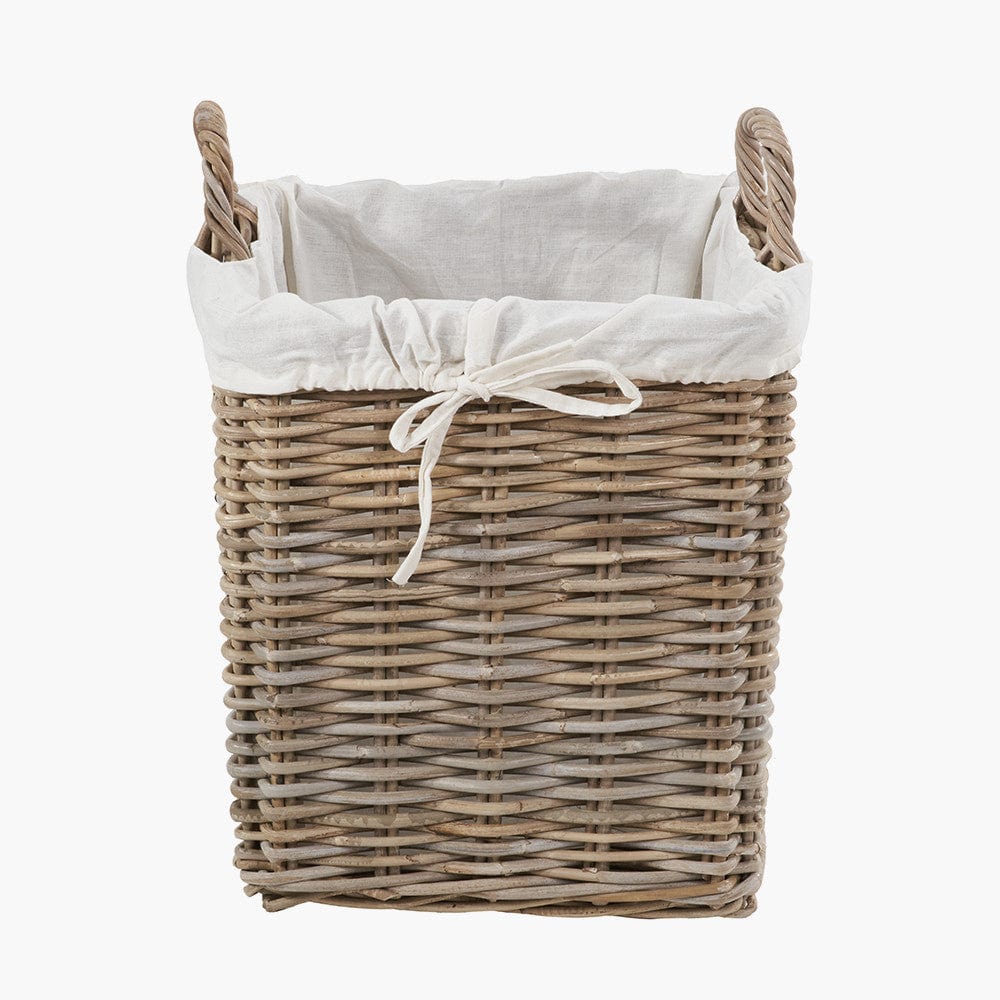 Tobs S/2 Grey Kubu Rattan Lined Square Log Baskets.