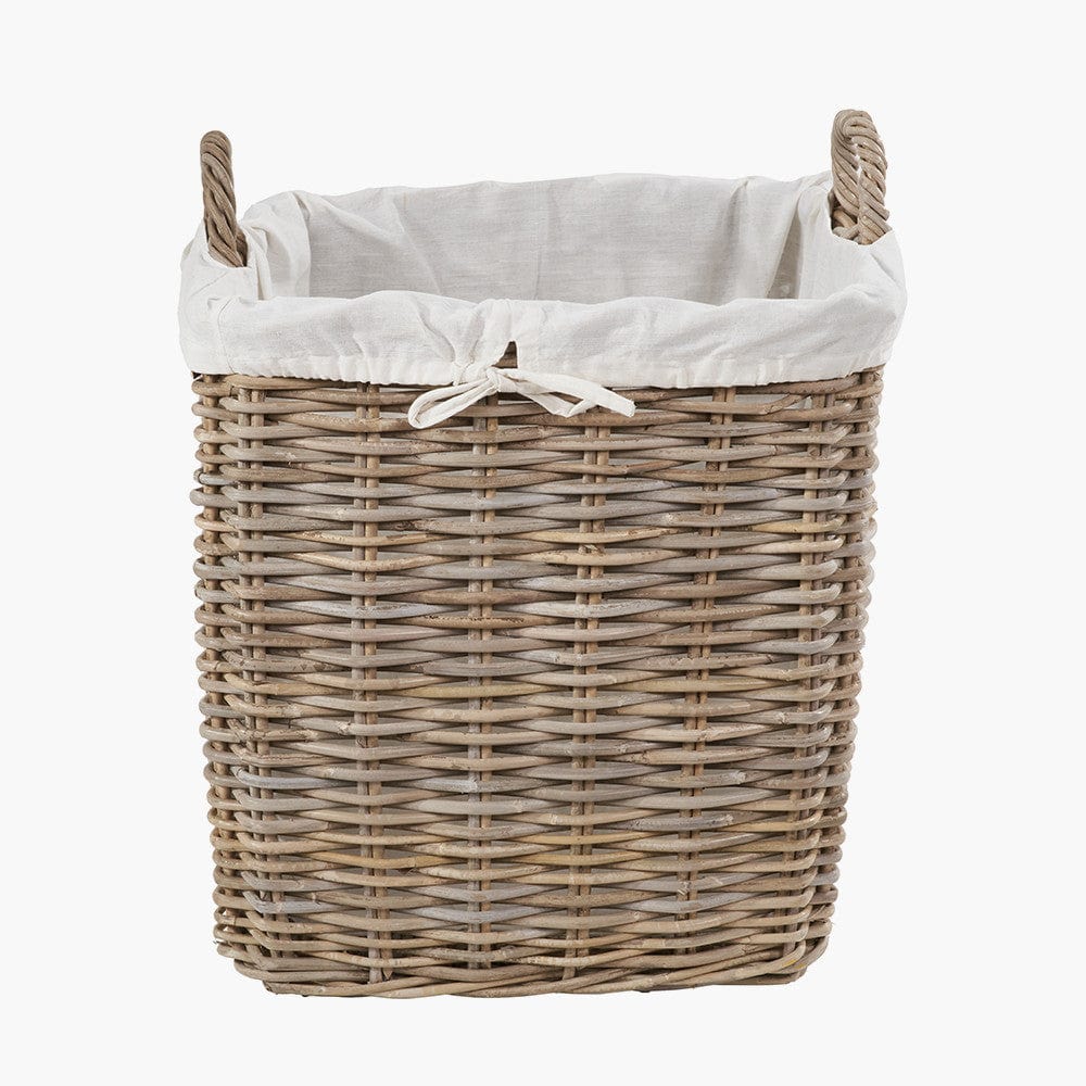 Tobs S/2 Grey Kubu Rattan Lined Square Log Baskets.