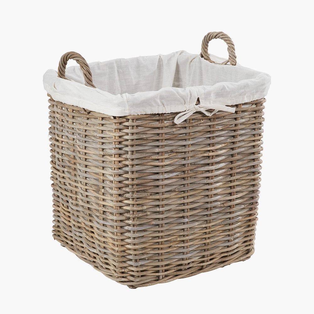 Tobs S/2 Grey Kubu Rattan Lined Square Log Baskets.