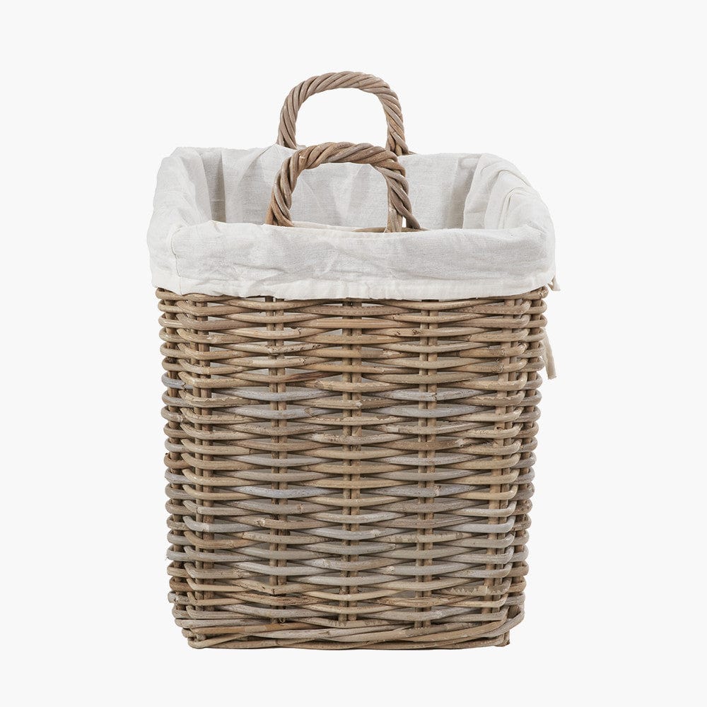 Tobs S/2 Grey Kubu Rattan Lined Square Log Baskets.