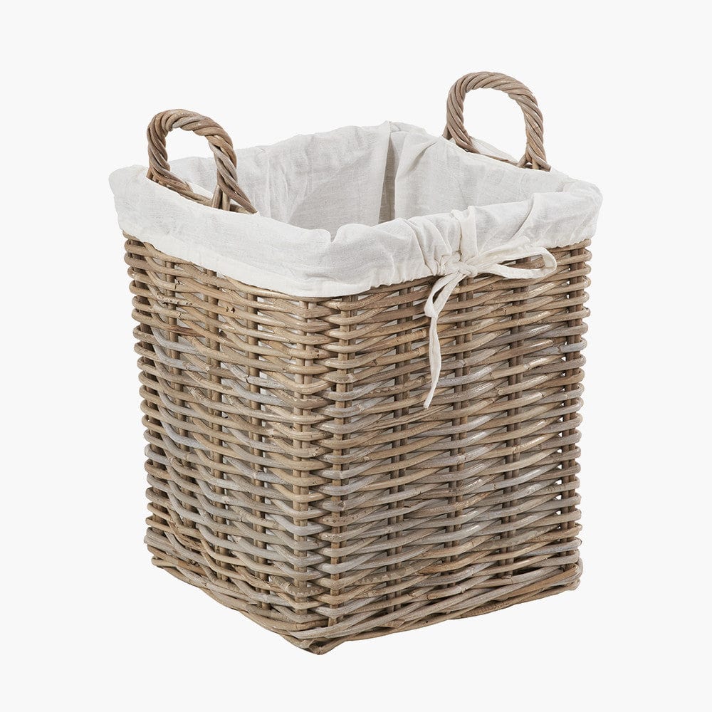 Tobs S/2 Grey Kubu Rattan Lined Square Log Baskets.
