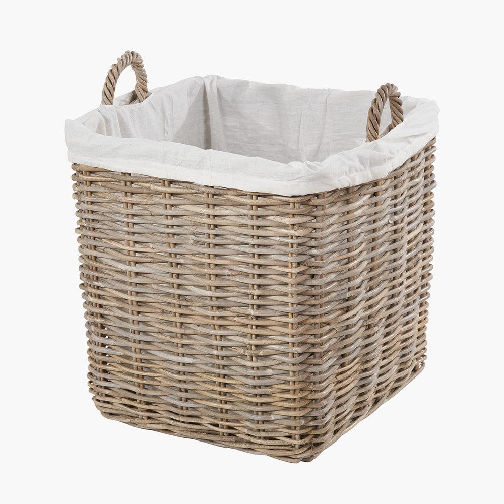 Tobs S/2 Grey Kubu Rattan Lined Square Log Baskets.