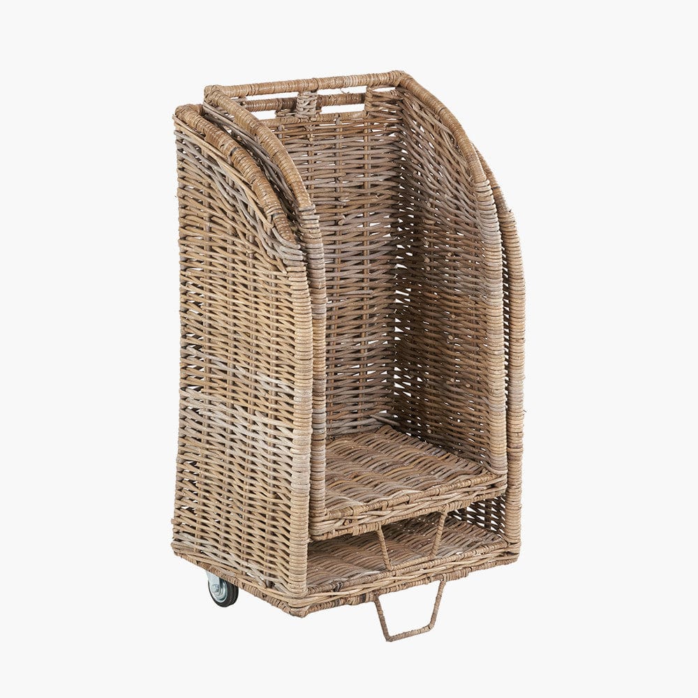 Tobs S/2 Grey Kubu Rattan Log Basket Trolleys.