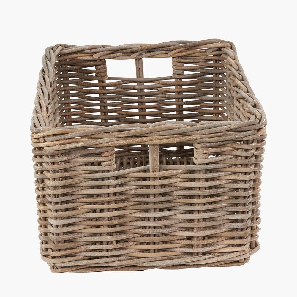 Tobs S/2 Grey Kubu Rattan Rectangular Storage Baskets with Inset Handles.