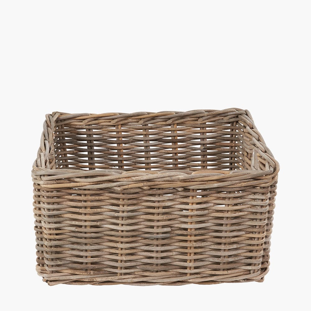 Tobs S/2 Grey Kubu Rattan Rectangular Storage Baskets with Inset Handles.