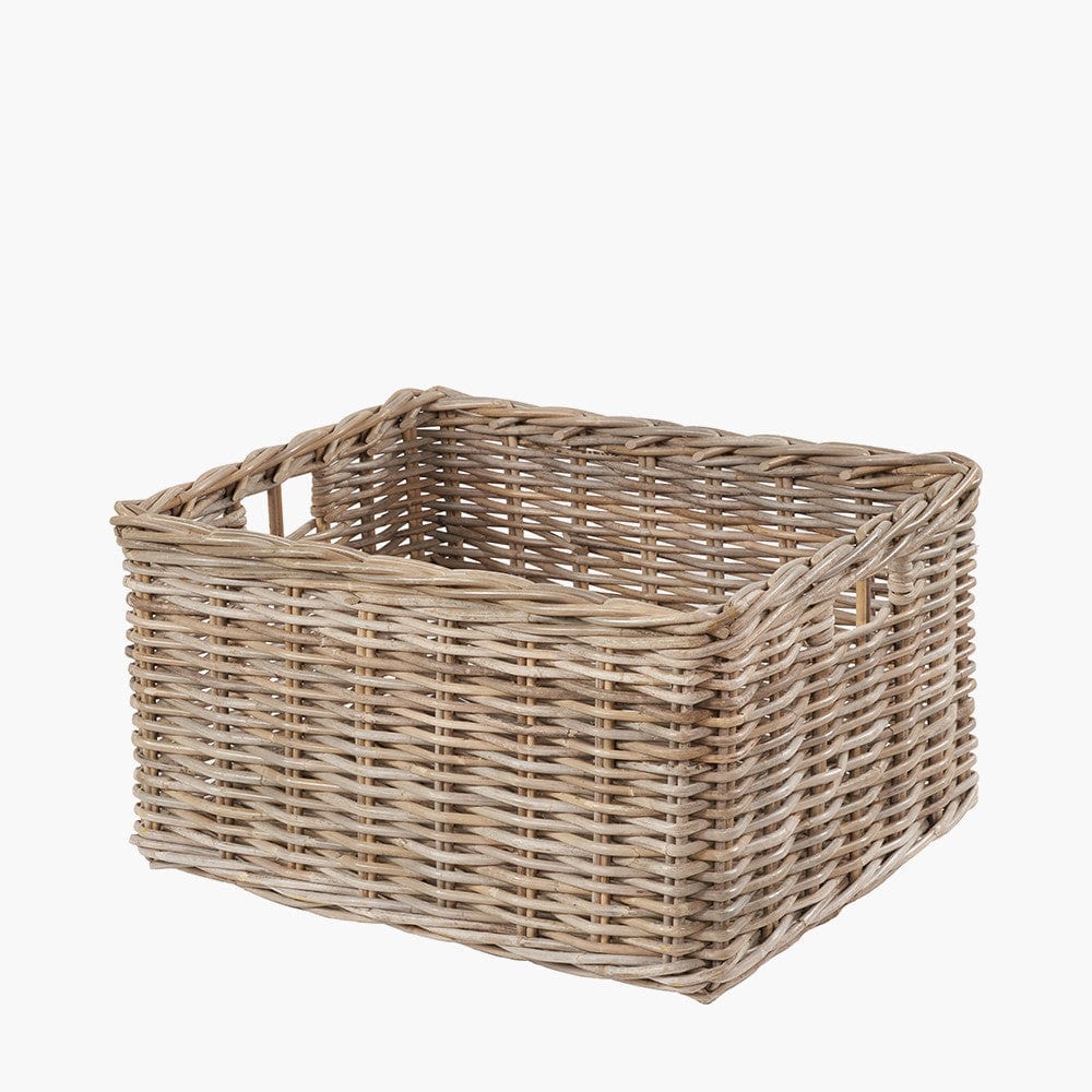 Tobs S/2 Grey Kubu Rattan Rectangular Storage Baskets with Inset Handles.