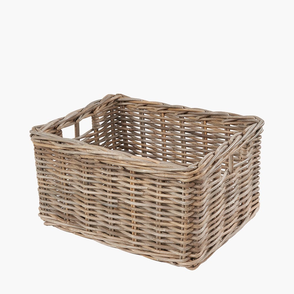 Tobs S/2 Grey Kubu Rattan Rectangular Storage Baskets with Inset Handles.