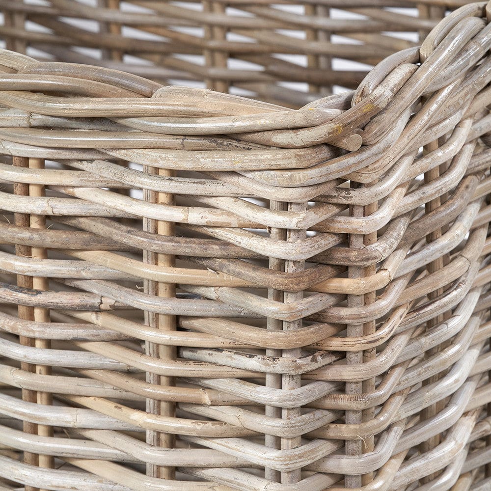 Tobs S/2 Grey Kubu Rattan Rectangular Storage Baskets with Inset Handles.
