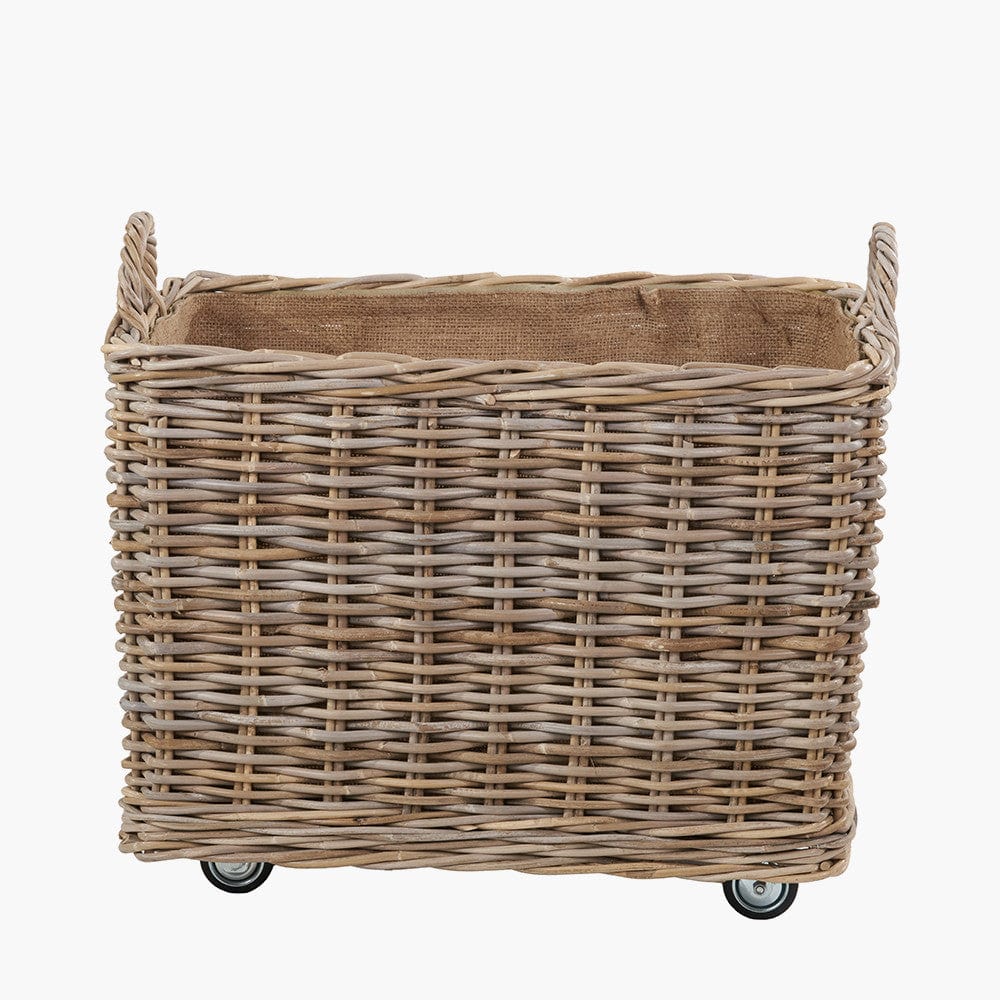 Tobs S/2 Grey Kubu Rattan Rectangular Wheeled Logs Baskets.