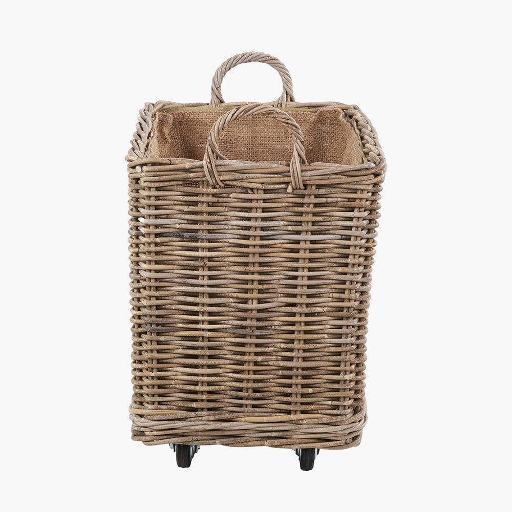 Tobs S/2 Grey Kubu Rattan Rectangular Wheeled Logs Baskets.