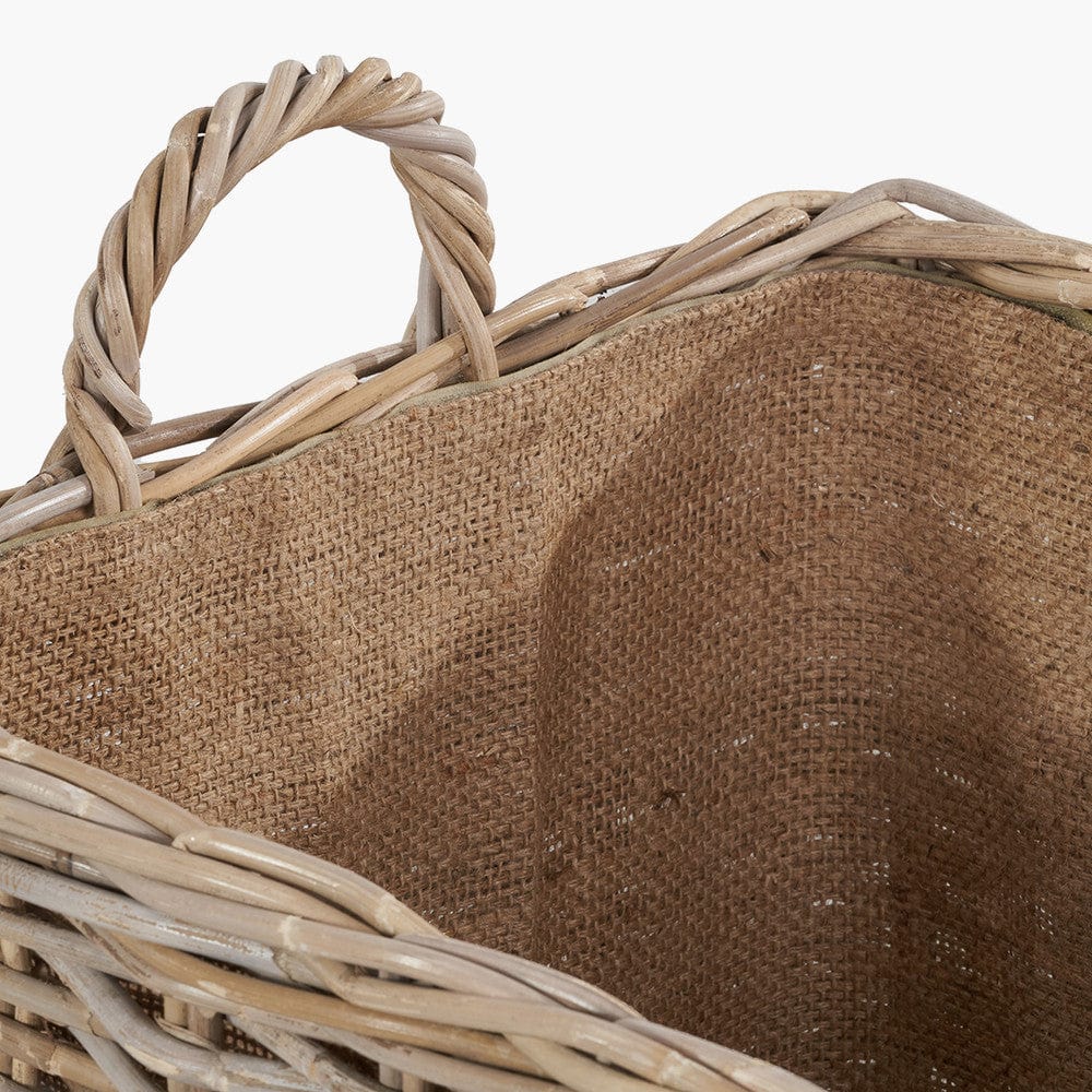 Tobs S/2 Grey Kubu Rattan Rectangular Wheeled Logs Baskets.