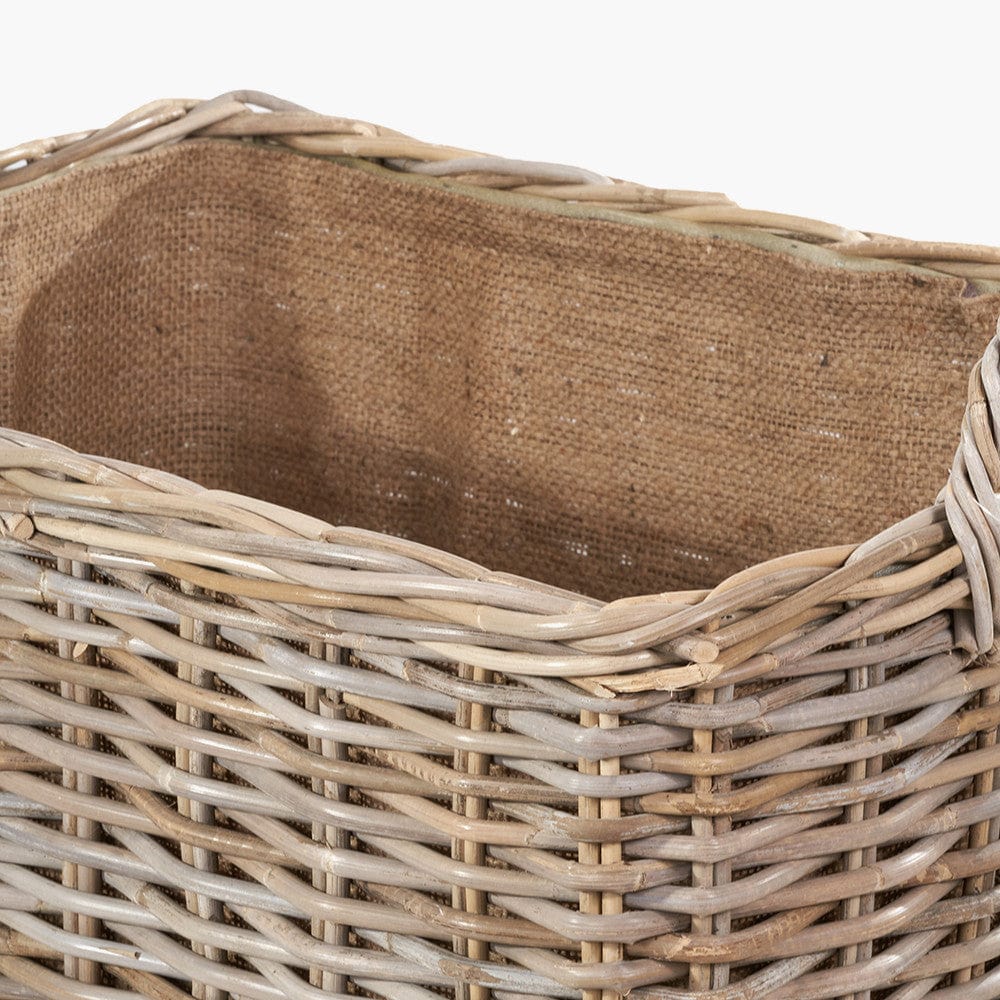 Tobs S/2 Grey Kubu Rattan Rectangular Wheeled Logs Baskets.