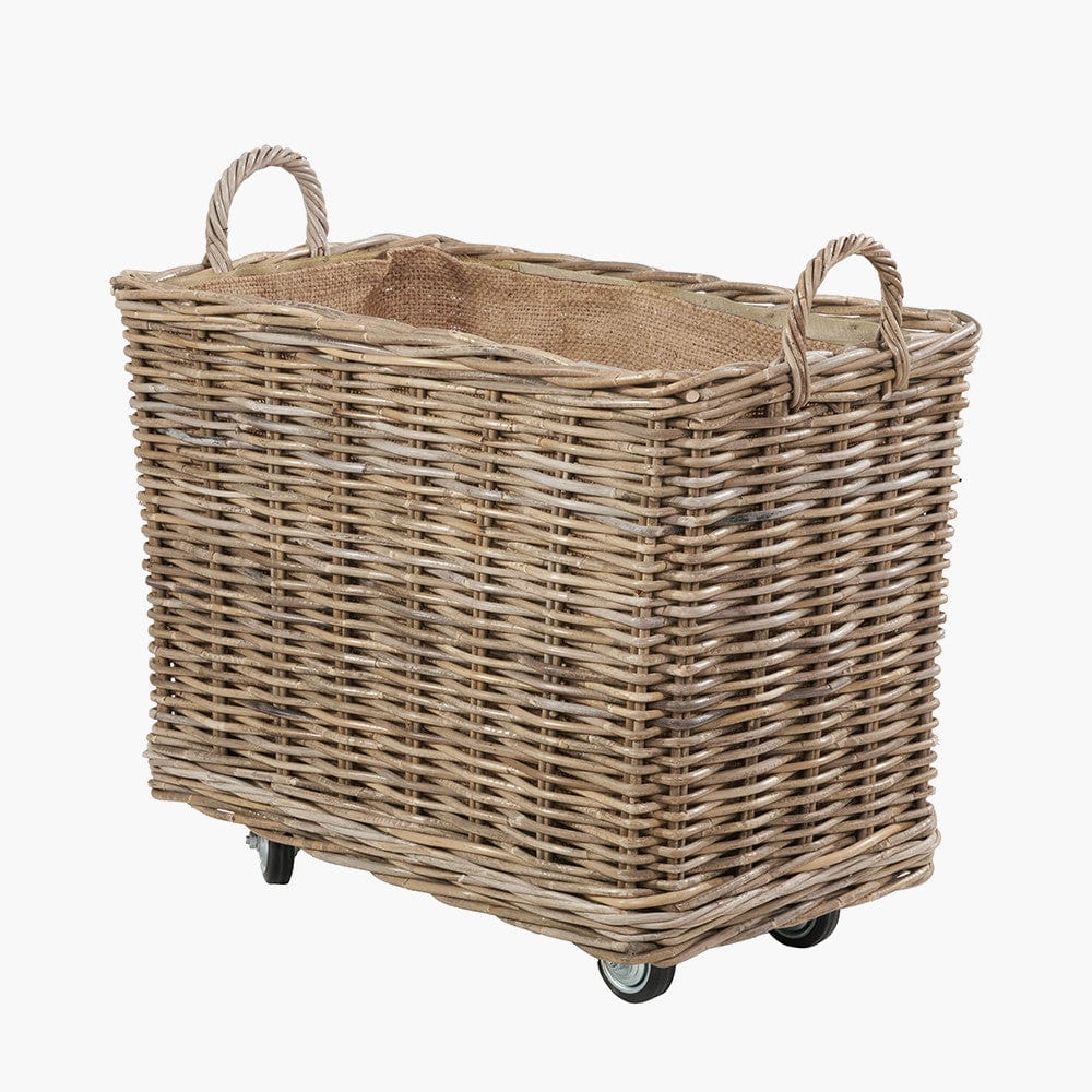 Tobs S/2 Grey Kubu Rattan Rectangular Wheeled Logs Baskets.