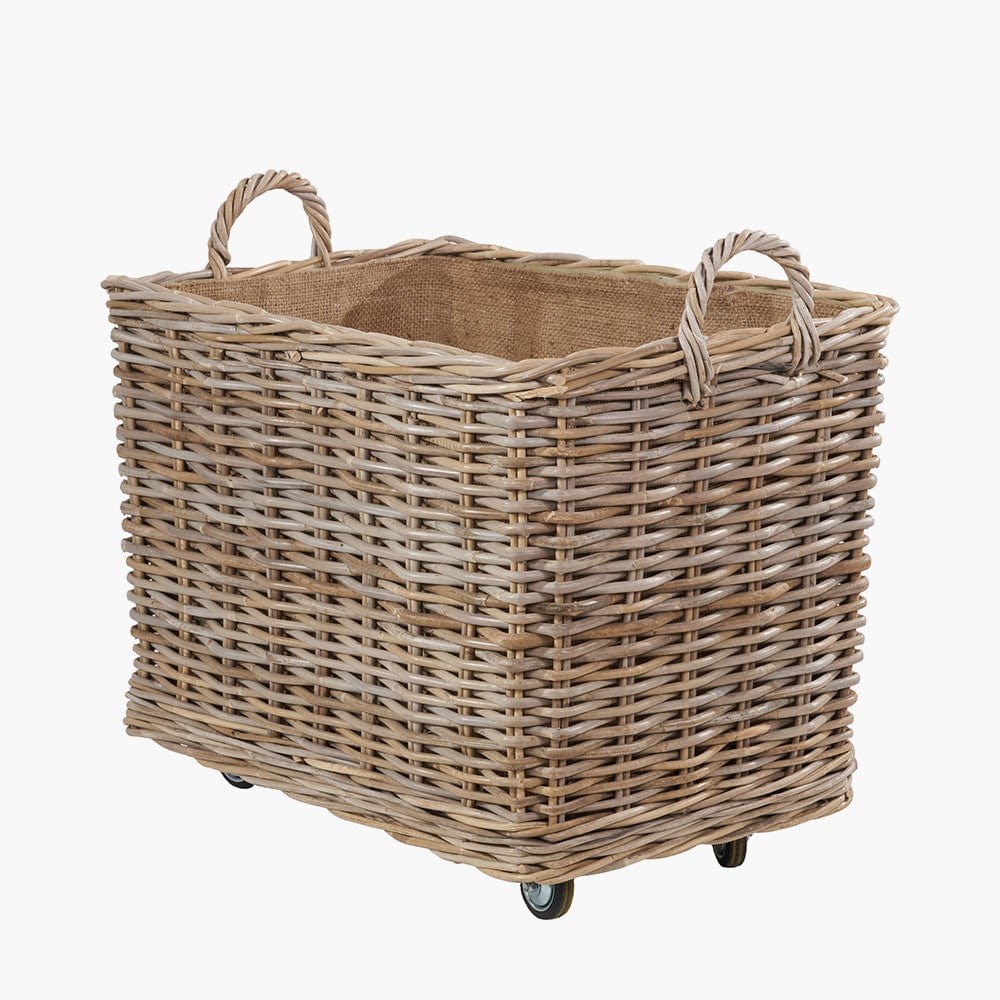 Tobs S/2 Grey Kubu Rattan Rectangular Wheeled Logs Baskets.
