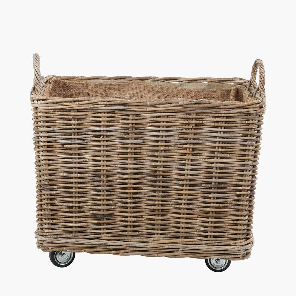 Tobs S/2 Grey Kubu Rattan Rectangular Wheeled Logs Baskets.