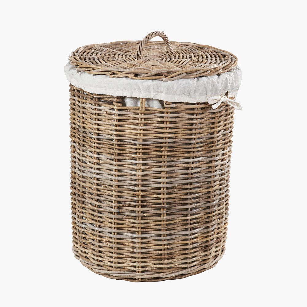 Tobs S/2 Grey Kubu Rattan Round Linen Baskets.