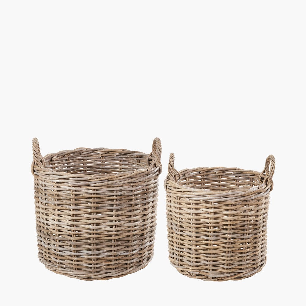 Tobs S/2 Grey Rattan Round Log Baskets.