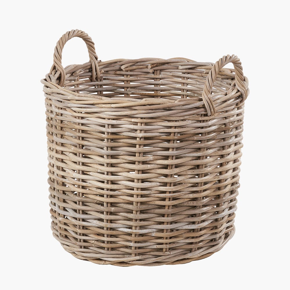 Tobs S/2 Grey Rattan Round Log Baskets.