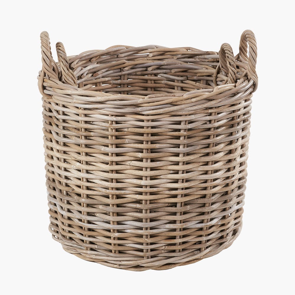 Tobs S/2 Grey Rattan Round Log Baskets.