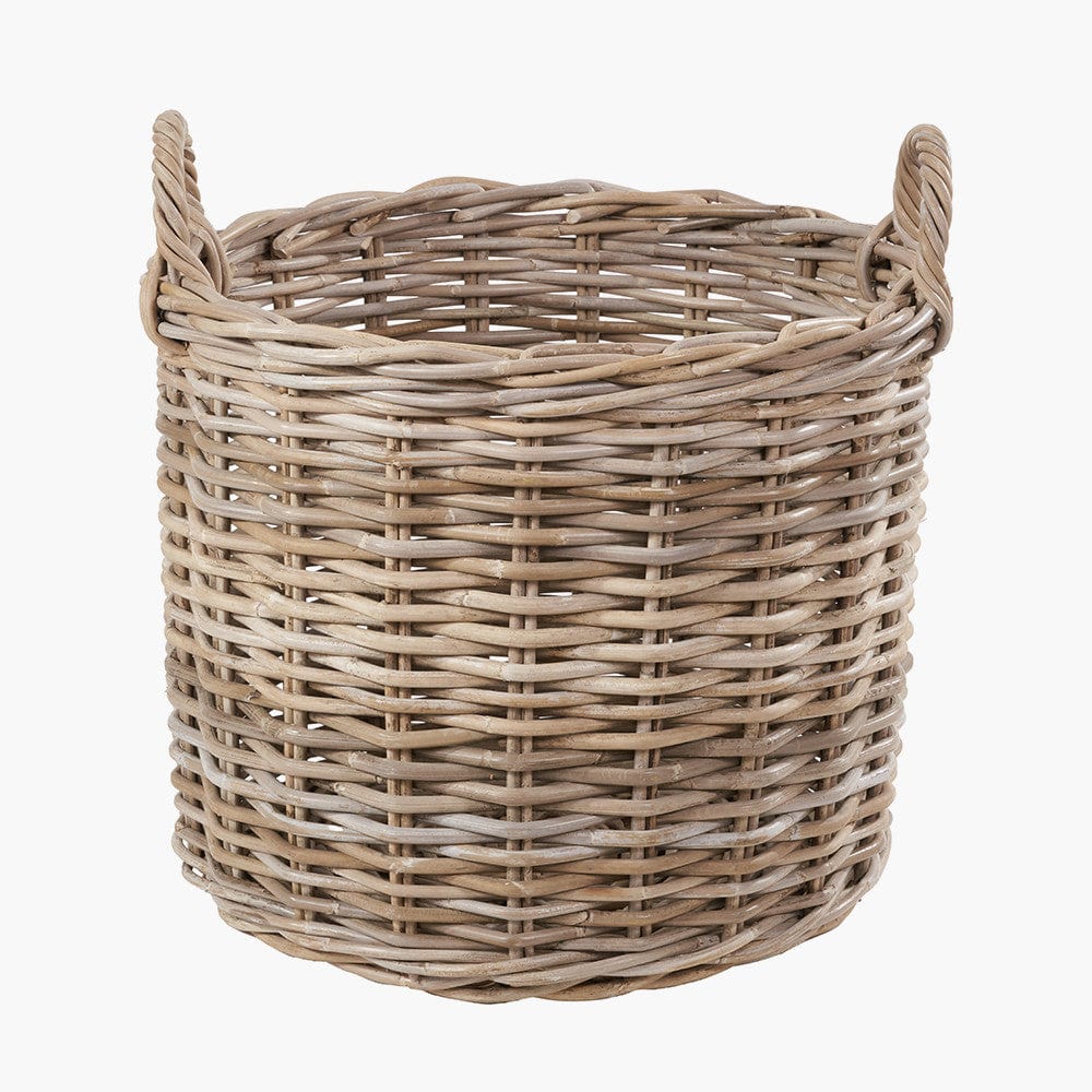 Tobs S/2 Grey Rattan Round Log Baskets.