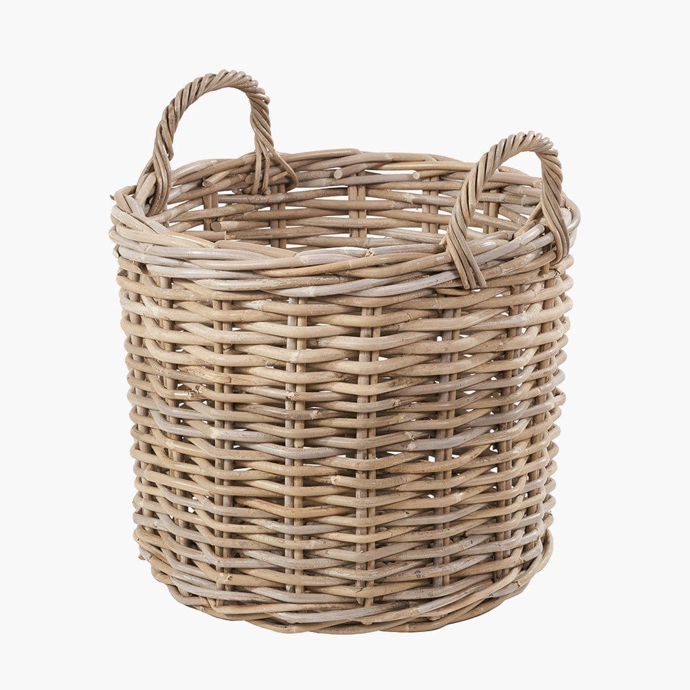 Tobs S/2 Grey Rattan Round Log Baskets.