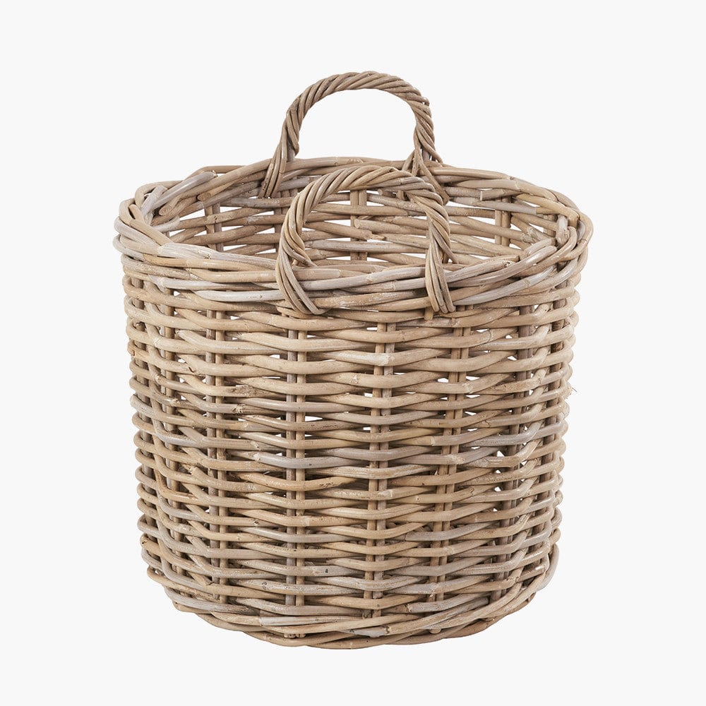 Tobs S/2 Grey Rattan Round Log Baskets.
