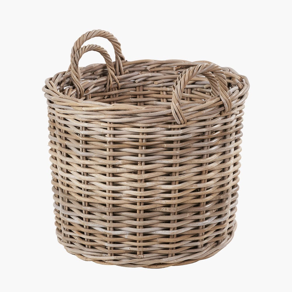 Tobs S/2 Grey Rattan Round Log Baskets.