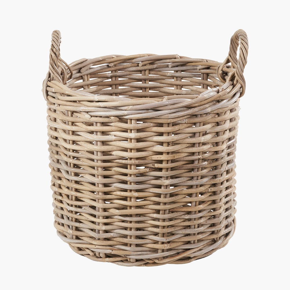 Tobs S/2 Grey Rattan Round Log Baskets.