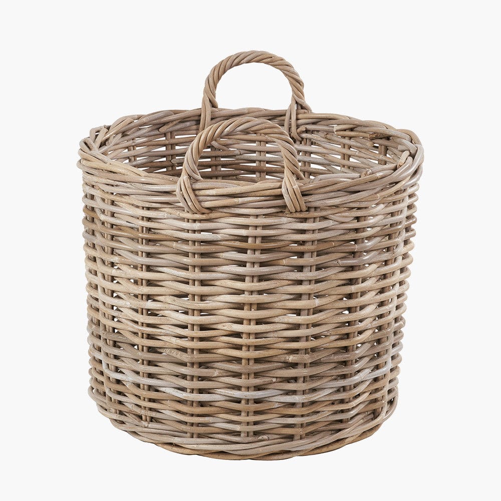 Tobs S/2 Grey Rattan Round Log Baskets.