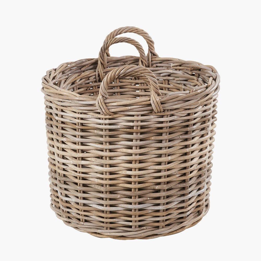 Tobs S/2 Grey Rattan Round Log Baskets.