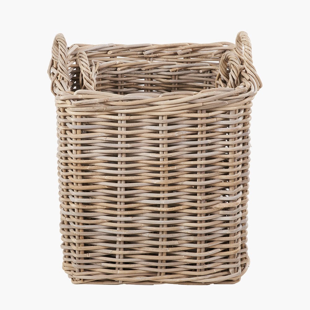 Tobs S/2 Grey Rattan Square Log Baskets.