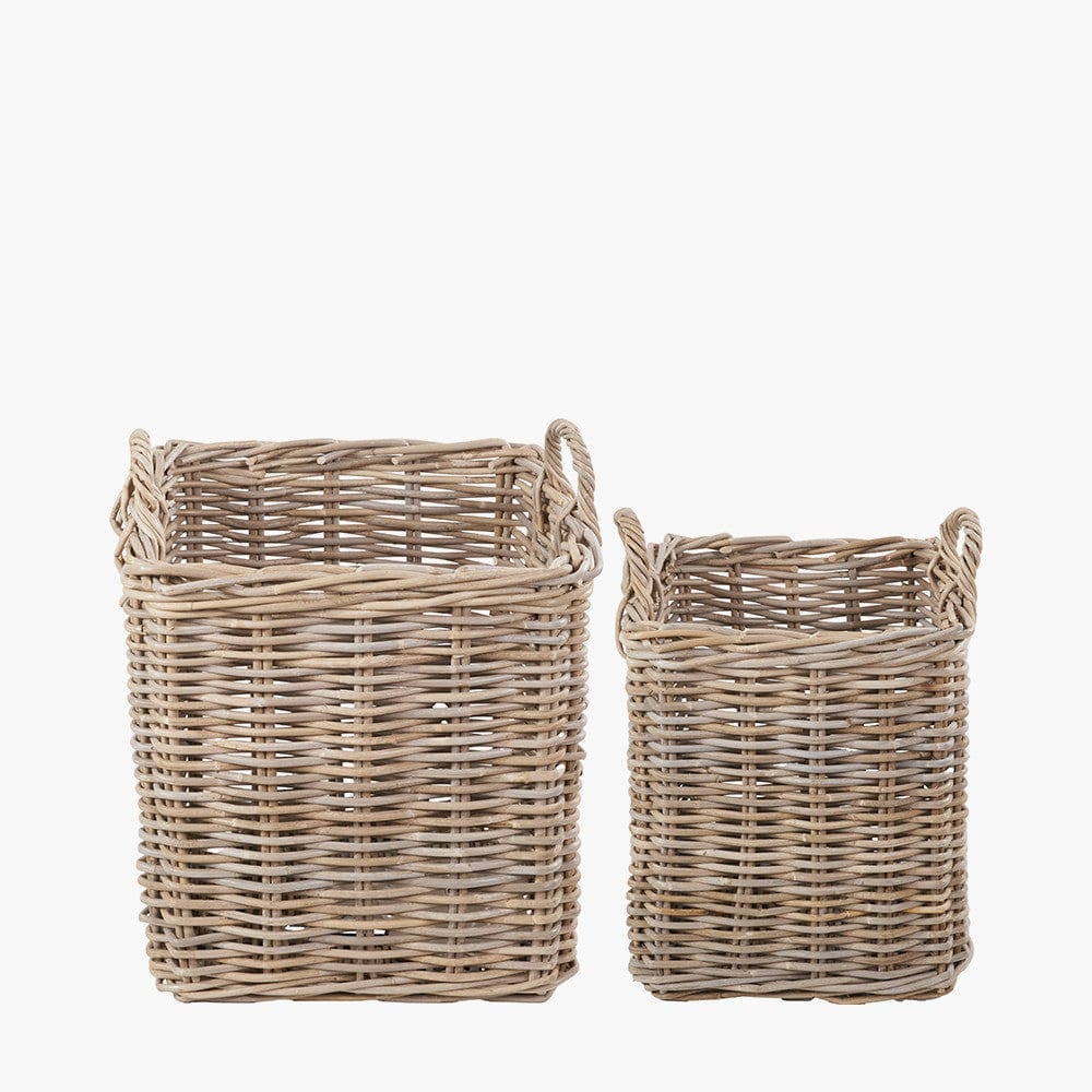 Tobs S/2 Grey Rattan Square Log Baskets.
