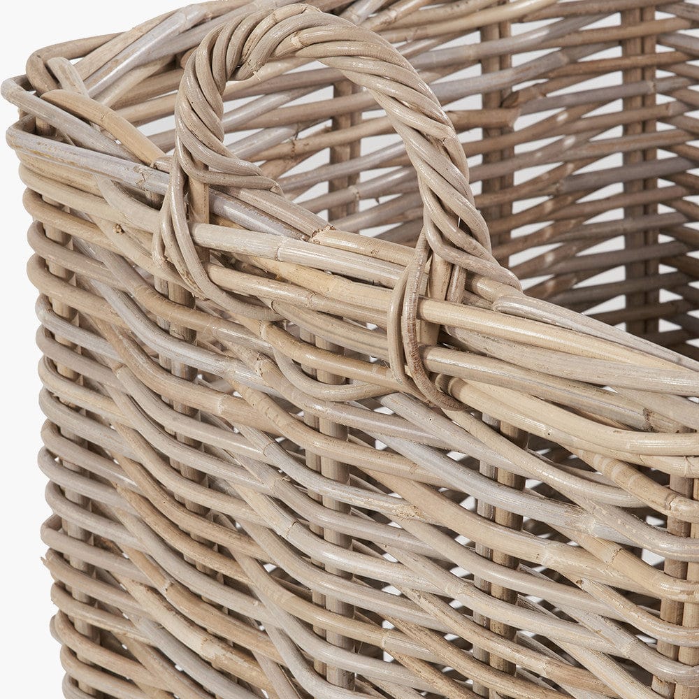 Tobs S/2 Grey Rattan Square Log Baskets.