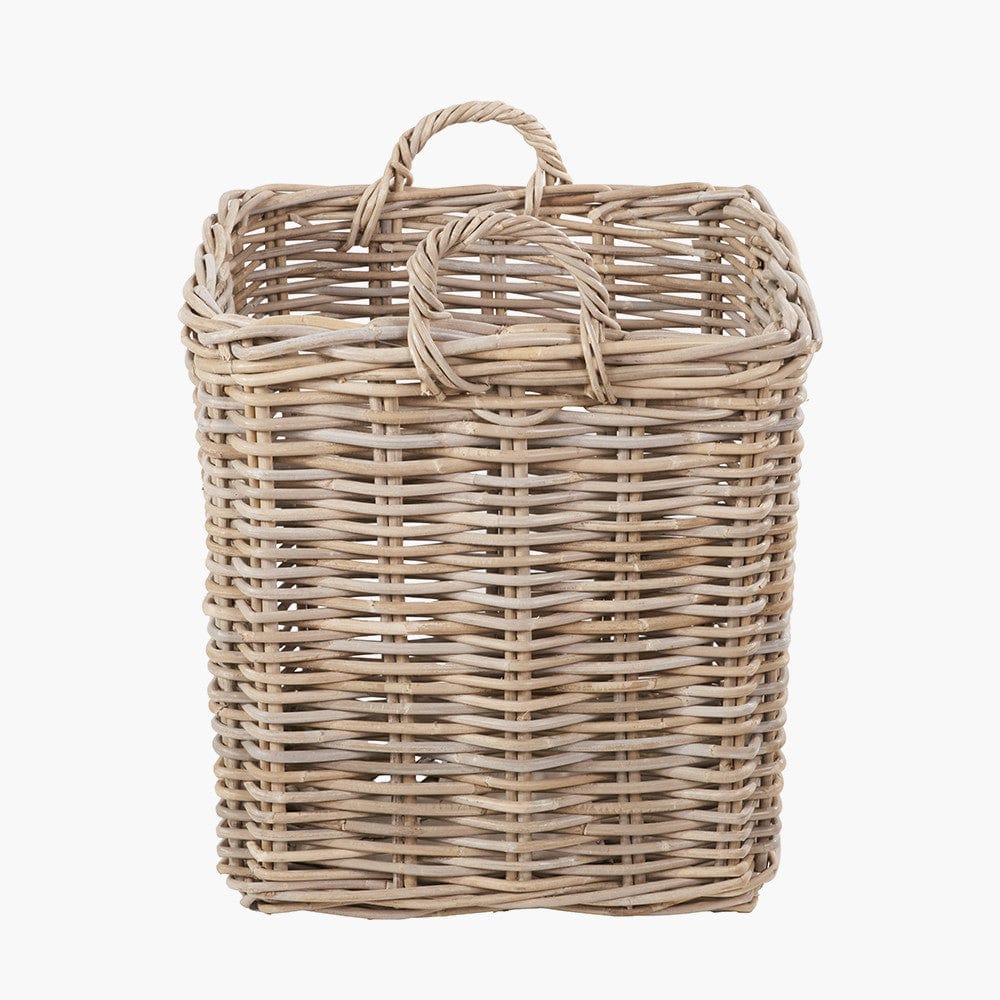 Tobs S/2 Grey Rattan Square Log Baskets.
