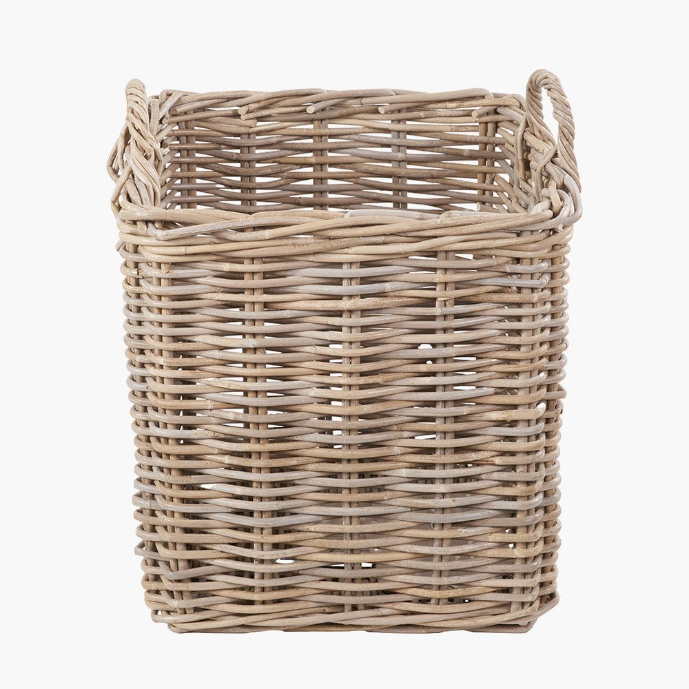 Tobs S/2 Grey Rattan Square Log Baskets.