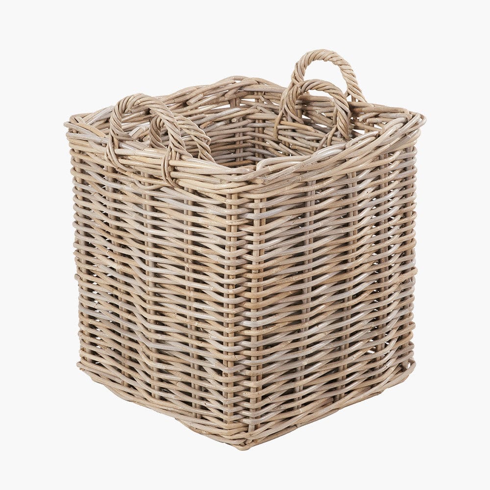 Tobs S/2 Grey Rattan Square Log Baskets.