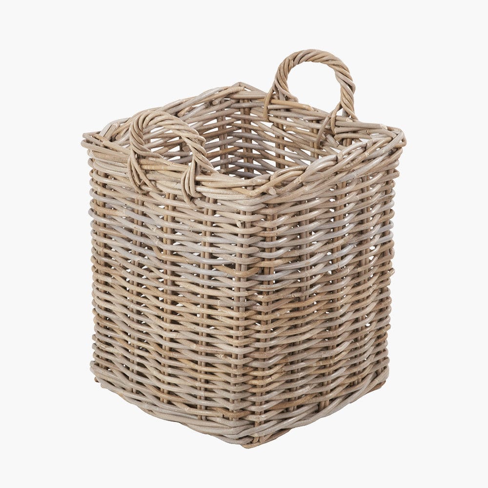 Tobs S/2 Grey Rattan Square Log Baskets.