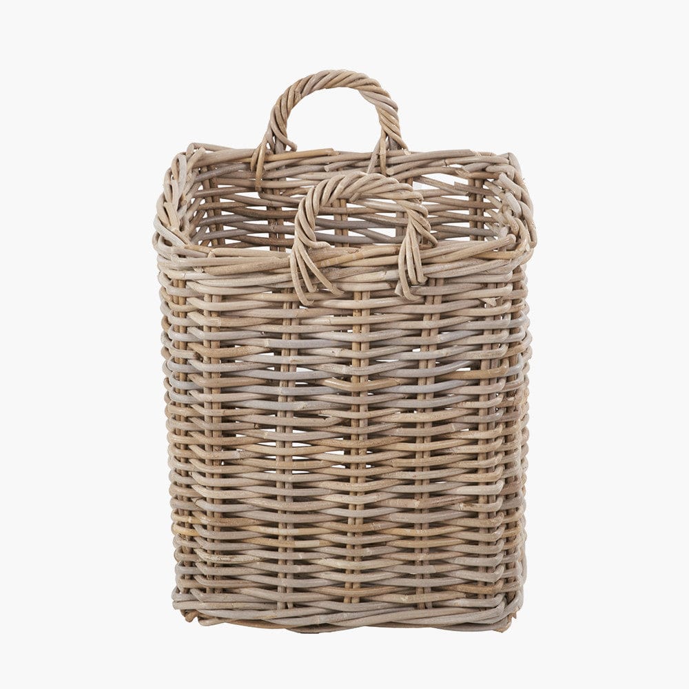 Tobs S/2 Grey Rattan Square Log Baskets.