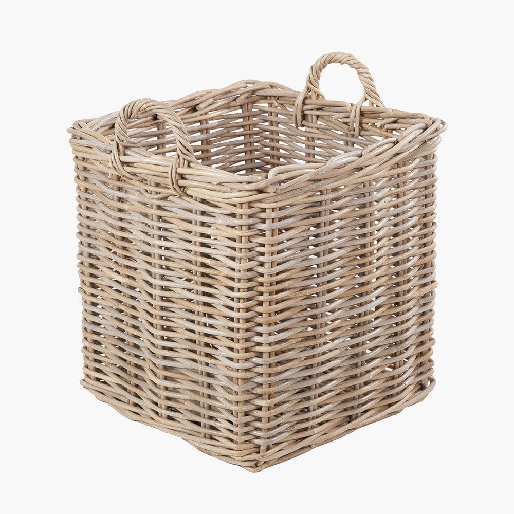 Tobs S/2 Grey Rattan Square Log Baskets.