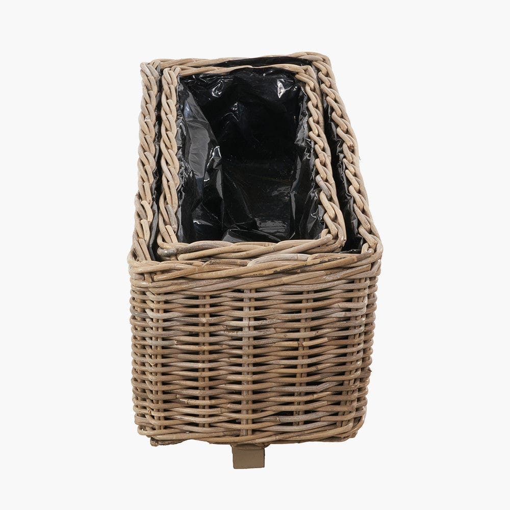 Tobs S/2 Indoor Outdoor Grey Kubu Rattan Basket Trough Planters.