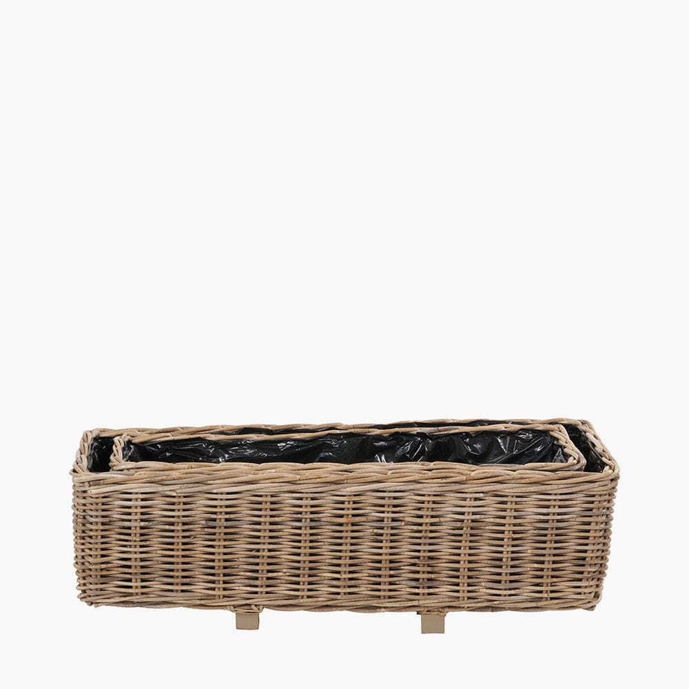 Tobs S/2 Indoor Outdoor Grey Kubu Rattan Basket Trough Planters.
