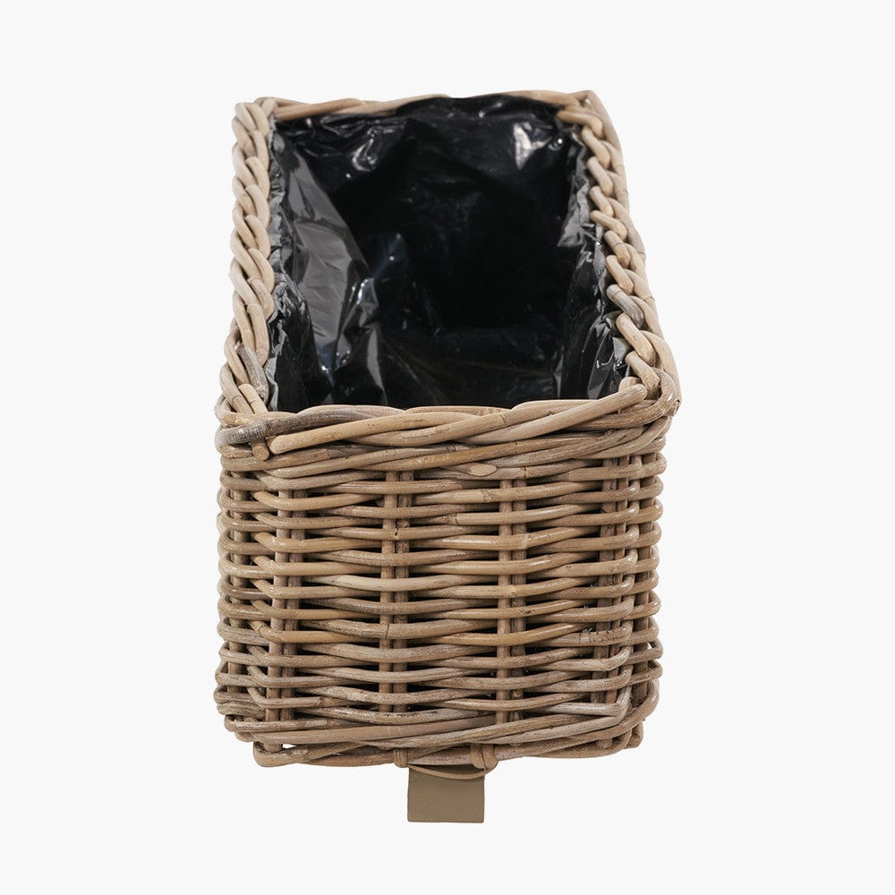 Tobs S/2 Indoor Outdoor Grey Kubu Rattan Basket Trough Planters.