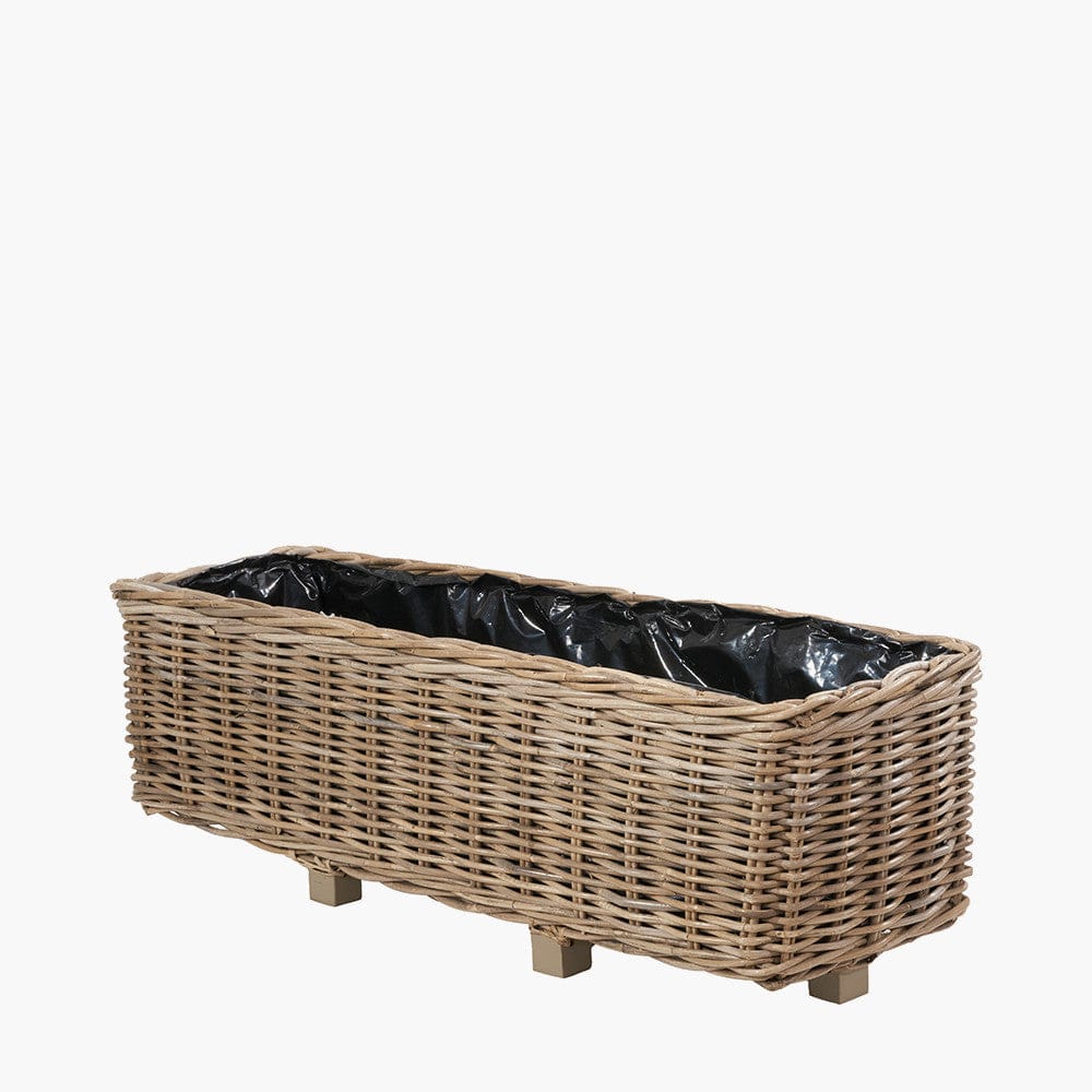 Tobs S/2 Indoor Outdoor Grey Kubu Rattan Basket Trough Planters.