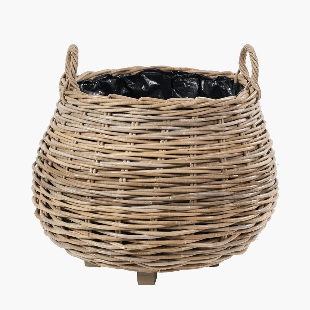Pacific Lifestyle Accessories Tobs S/2 Indoor Outdoor Grey Kubu Rattan Bulbous Basket Planters House of Isabella UK